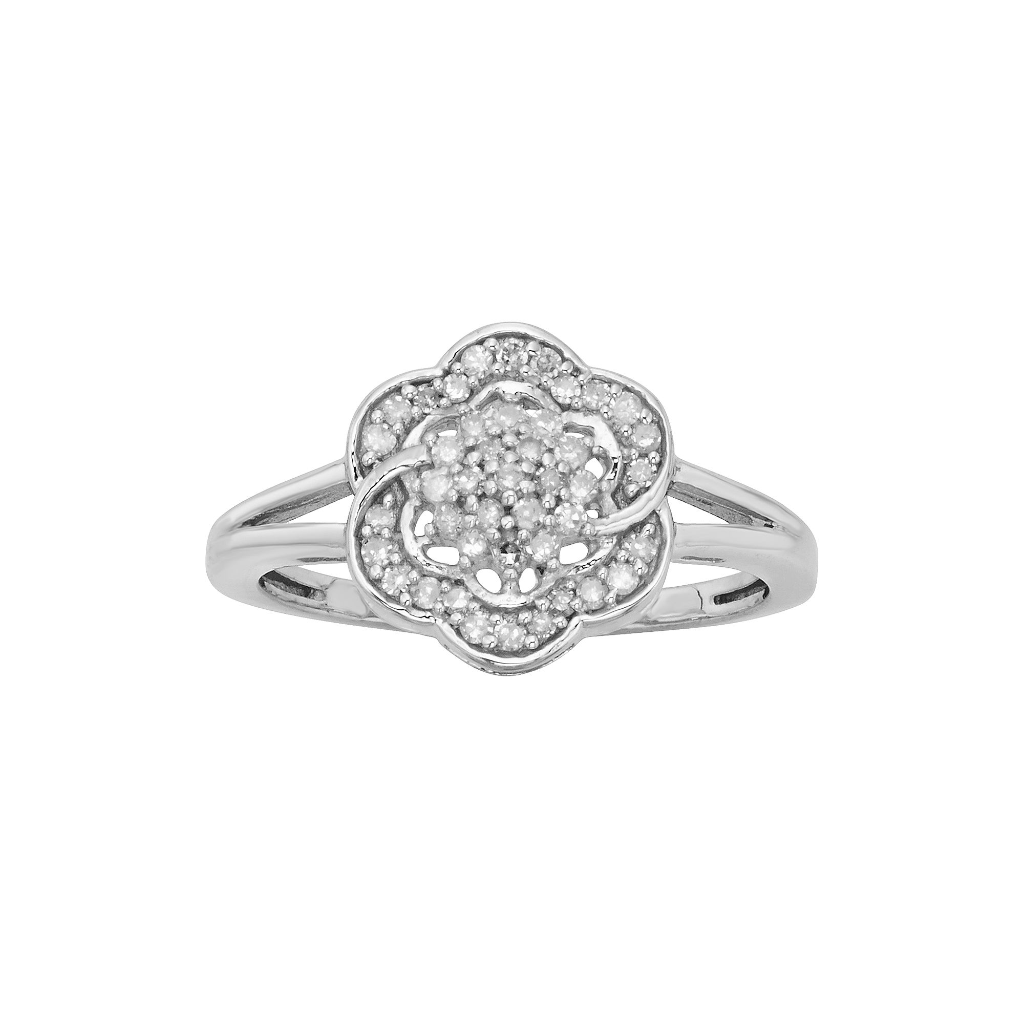 Jewelexcess Sterling Silver 1/4-ct. Diamond Flower Ring, Womens, Size: 6, 