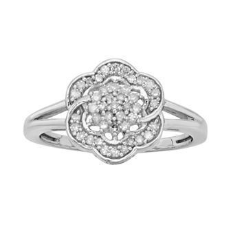 Jewelexcess Sterling Silver 1/4 ct Diamond Flower Ring