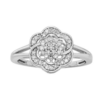 Jewelexcess Sterling Silver 1/4 ct Diamond Flower Ring