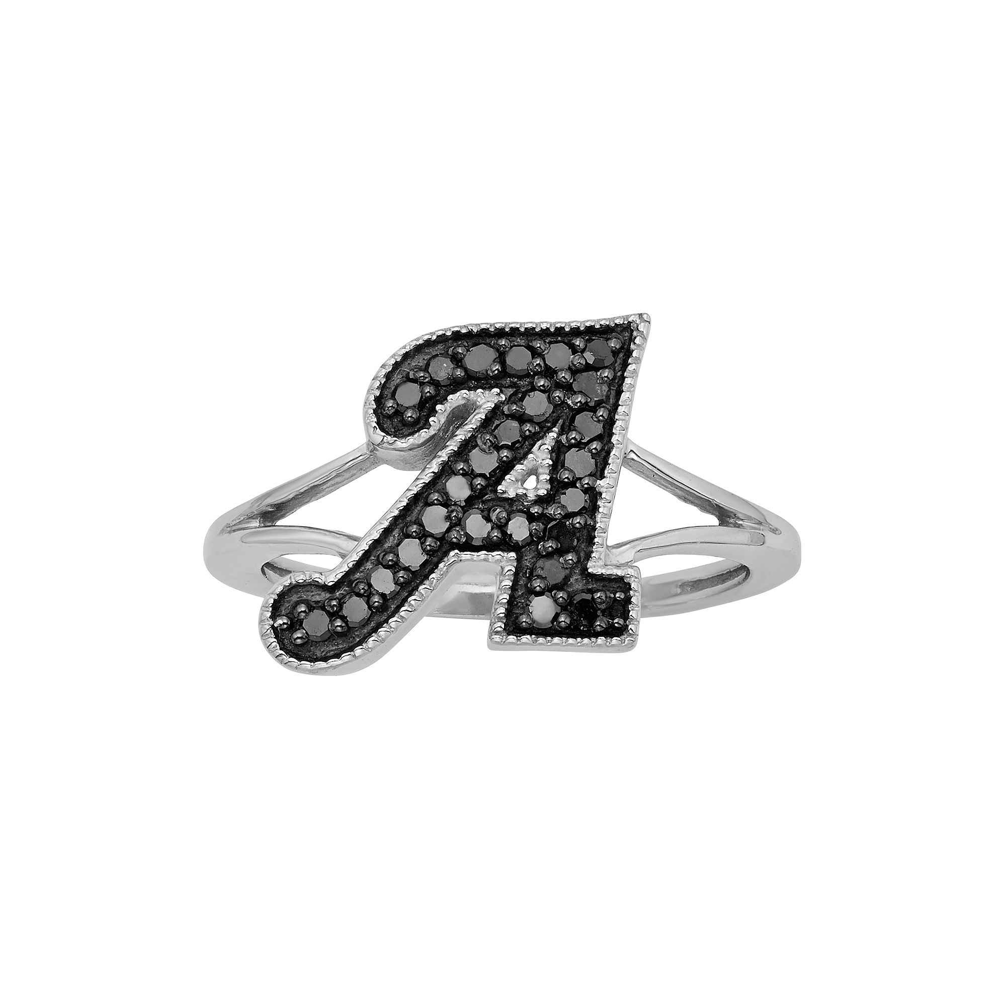 Jewelexcess Sterling Silver 1/4-ct. T.W. Black Diamond Initial Ring, Women
