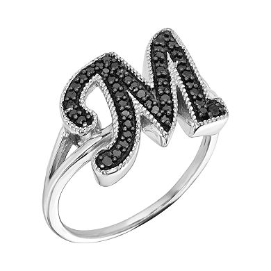 Jewelexcess Sterling Silver 1/4-ct. T.W. Black Diamond Initial Ring