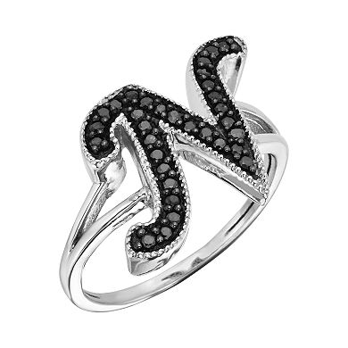 Jewelexcess Sterling Silver 1/4-ct. T.W. Black Diamond Initial Ring