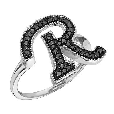Jewelexcess Sterling Silver 1/4-ct. T.W. Black Diamond Initial Ring