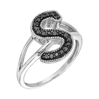 Jewelexcess Sterling Silver 1/4-ct. T.W. Black Diamond Initial Ring