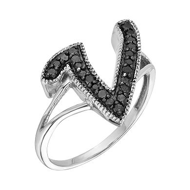 Jewelexcess Sterling Silver 1/4-ct. T.W. Black Diamond Initial Ring