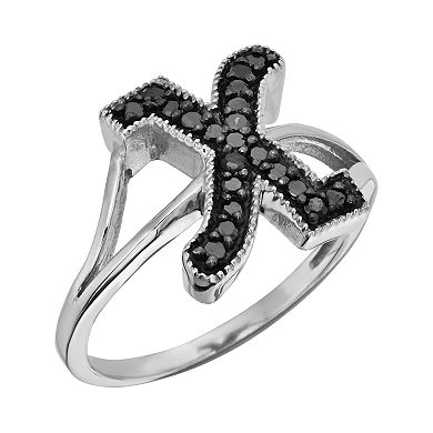 Jewelexcess Sterling Silver 1/4-ct. T.W. Black Diamond Initial Ring