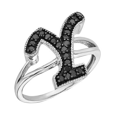 Jewelexcess Sterling Silver 1/4-ct. T.W. Black Diamond Initial Ring