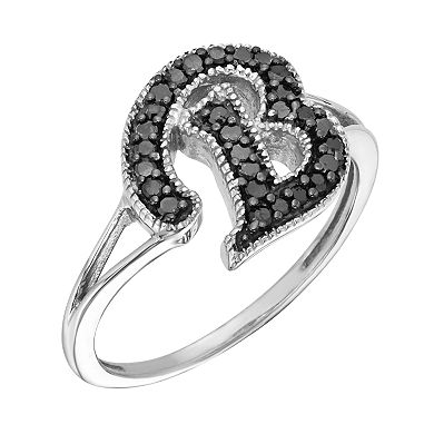 Jewelexcess Sterling Silver 1/4-ct. T.W. Black Diamond Initial Ring