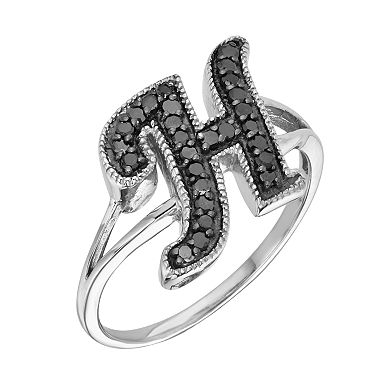 Jewelexcess Sterling Silver 1/4-ct. T.W. Black Diamond Initial Ring