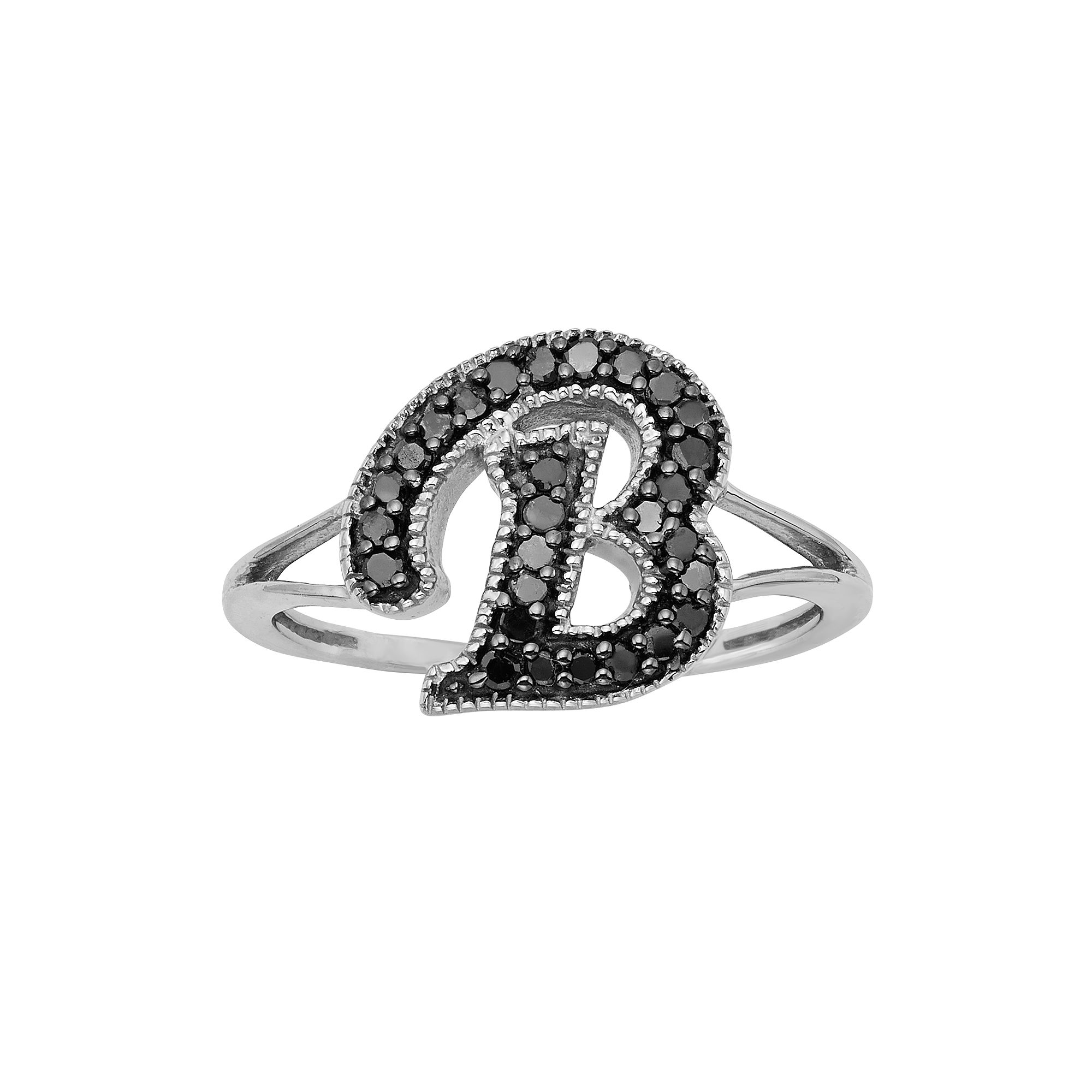 Jewelexcess Sterling Silver 1/4-ct. T.W. Black Diamond Initial Ring, Women
