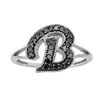 Jewelexcess Sterling Silver 1/4 ct T.W. Black Diamond Initial Ring