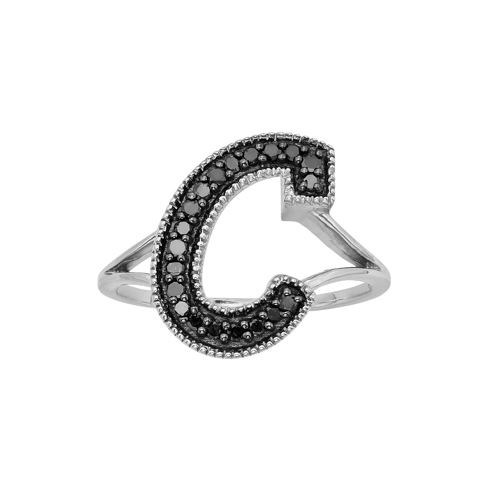 Jewelexcess Sterling Silver 1/4-ct. T.W. Black Diamond Initial Ring, Women