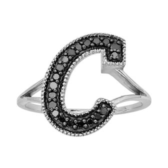 Jewelexcess Sterling Silver 1/4 ct T.W. Black Diamond Initial Ring