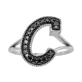 Jewelexcess Sterling Silver 1/4 ct T.W. Black Diamond Initial Ring