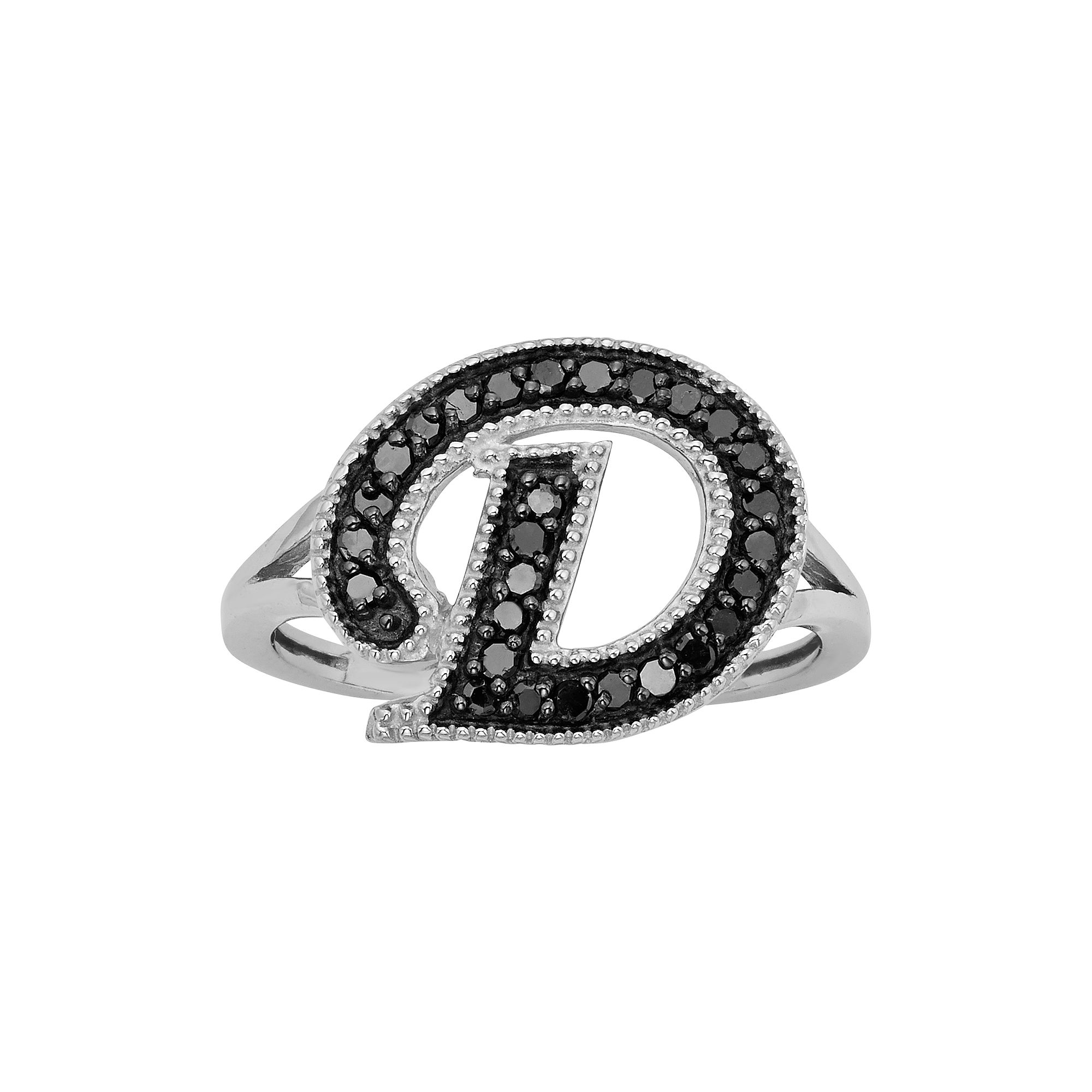 Jewelexcess Sterling Silver 1/4-ct. T.W. Black Diamond Initial Ring, Women