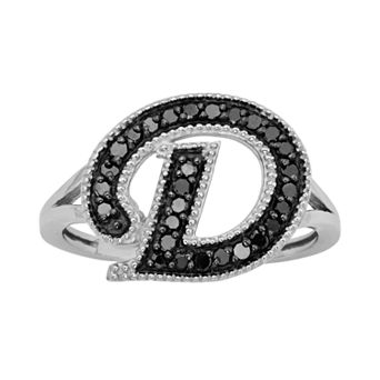 Jewelexcess Sterling Silver 1/4 ct T.W. Black Diamond Initial Ring