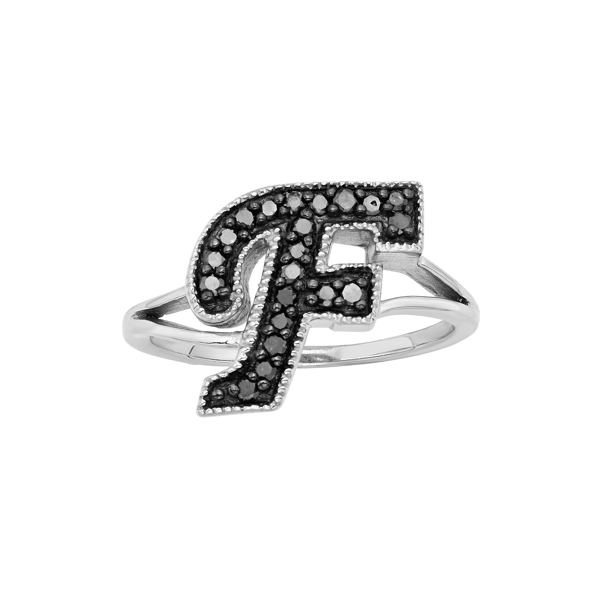 Jewelexcess Sterling Silver 1/4-ct. T.W. Black Diamond Initial Ring, Women