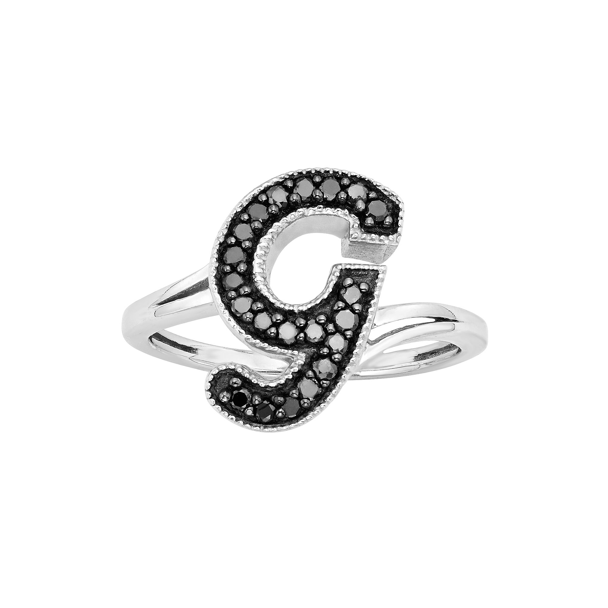 Jewelexcess Sterling Silver 1/4-ct. T.W. Black Diamond Initial Ring, Women