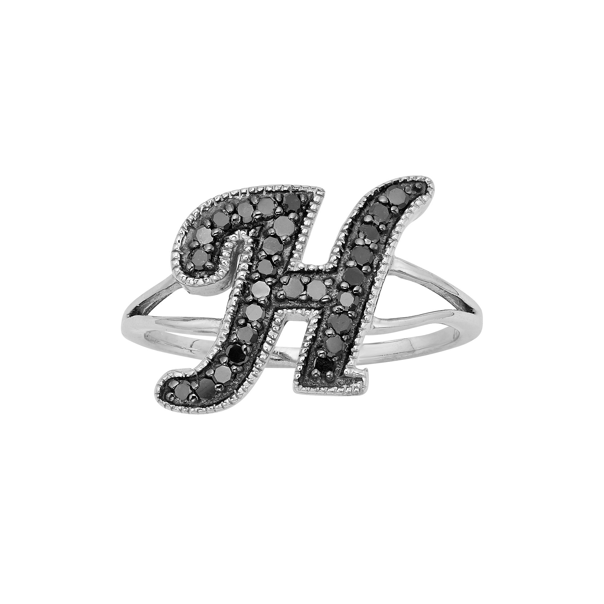Jewelexcess Sterling Silver 1/4-ct. T.W. Black Diamond Initial Ring, Women
