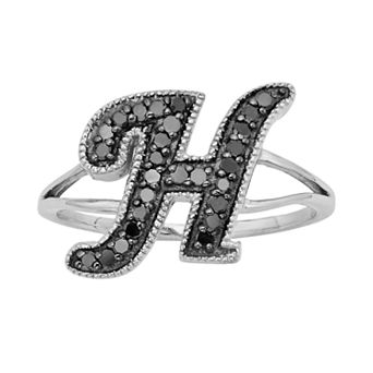 Jewelexcess Sterling Silver 1/4 ct T.W. Black Diamond Initial Ring