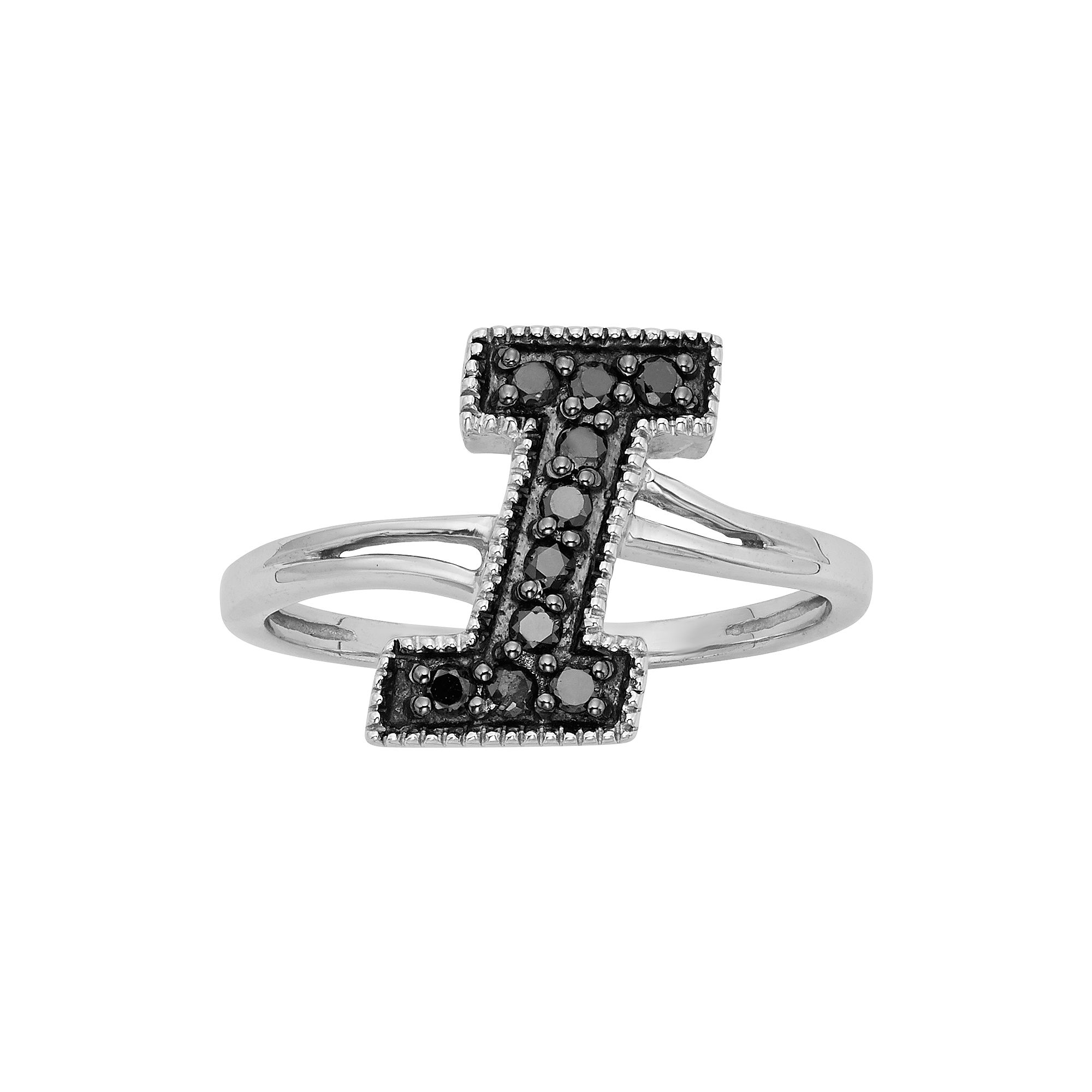 Jewelexcess Sterling Silver 1/4-ct. T.W. Black Diamond Initial Ring, Women