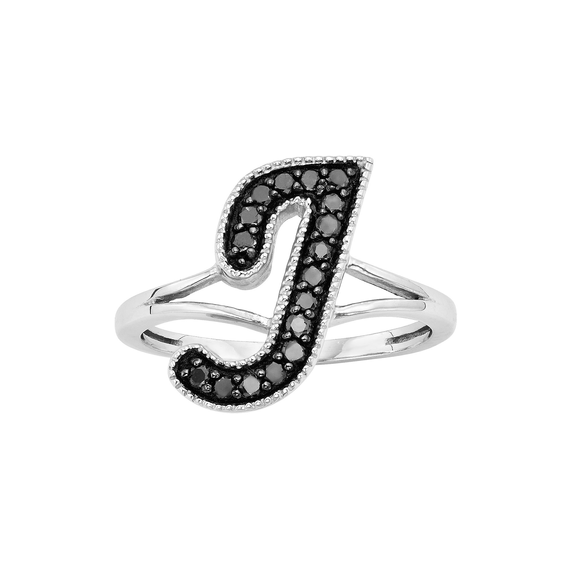 Jewelexcess Sterling Silver 1/4-ct. T.W. Black Diamond Initial Ring, Women