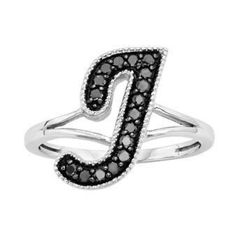 Jewelexcess Sterling Silver 1/4 ct T.W. Black Diamond Initial Ring