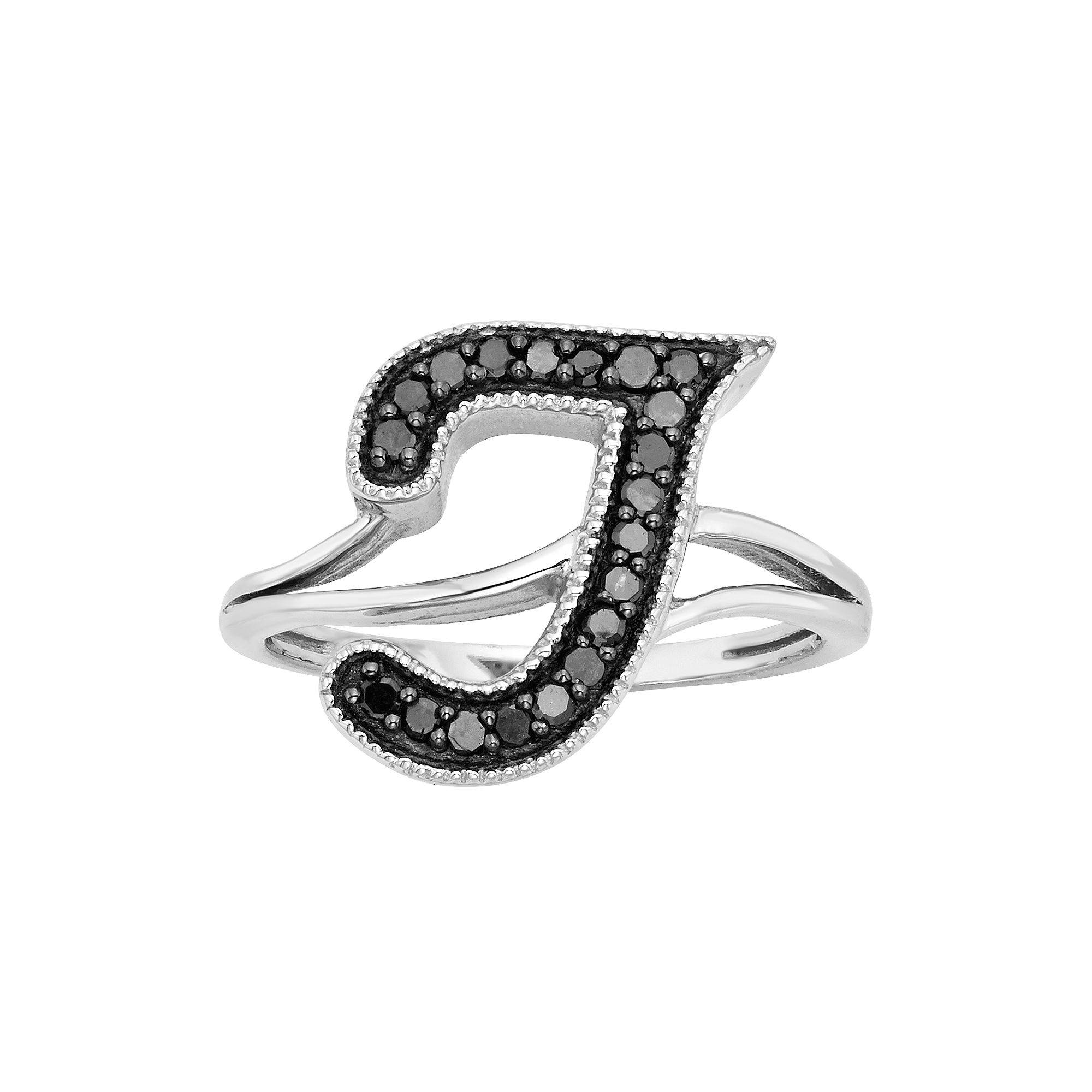 Jewelexcess Sterling Silver 1/4-ct. T.W. Black Diamond Initial Ring, Women