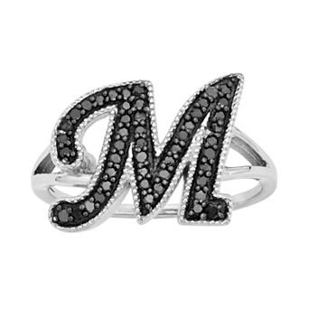 Jewelexcess Sterling Silver 1/4 ct T.W. Black Diamond Initial Ring
