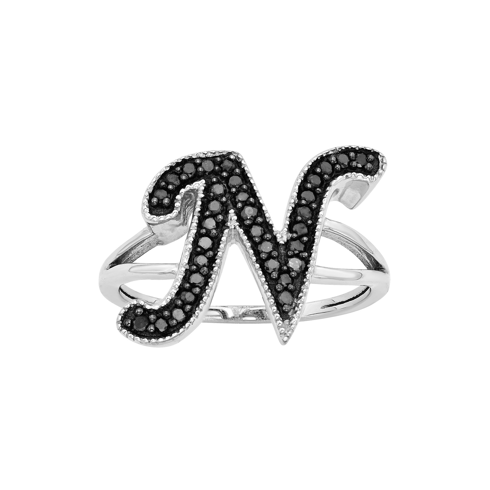 Jewelexcess Sterling Silver 1/4-ct. T.W. Black Diamond Initial Ring, Women