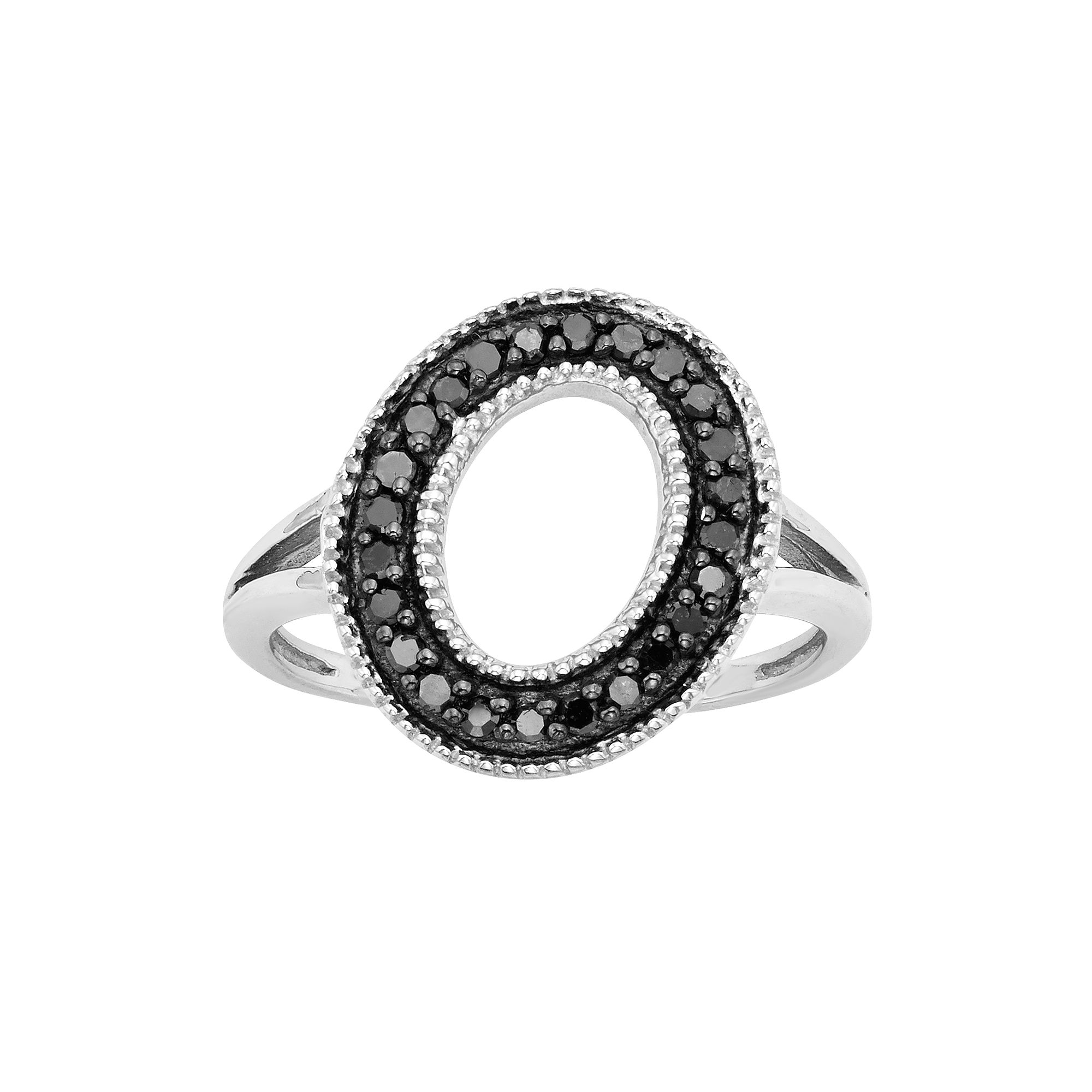 Jewelexcess Sterling Silver 1/4-ct. T.W. Black Diamond Initial Ring, Women