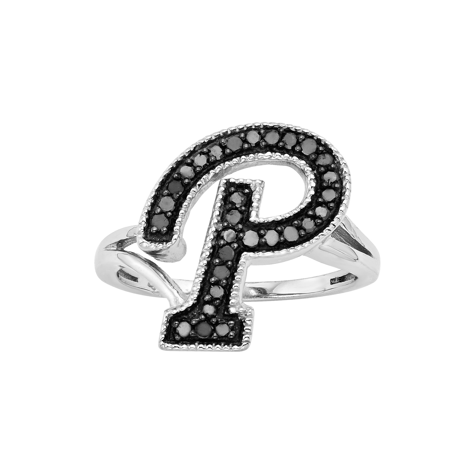 Jewelexcess Sterling Silver 1/4-ct. T.W. Black Diamond Initial Ring, Women