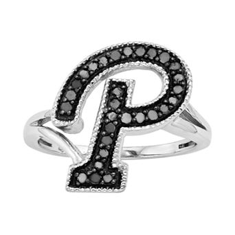 Jewelexcess Sterling Silver 1/4 ct T.W. Black Diamond Initial Ring