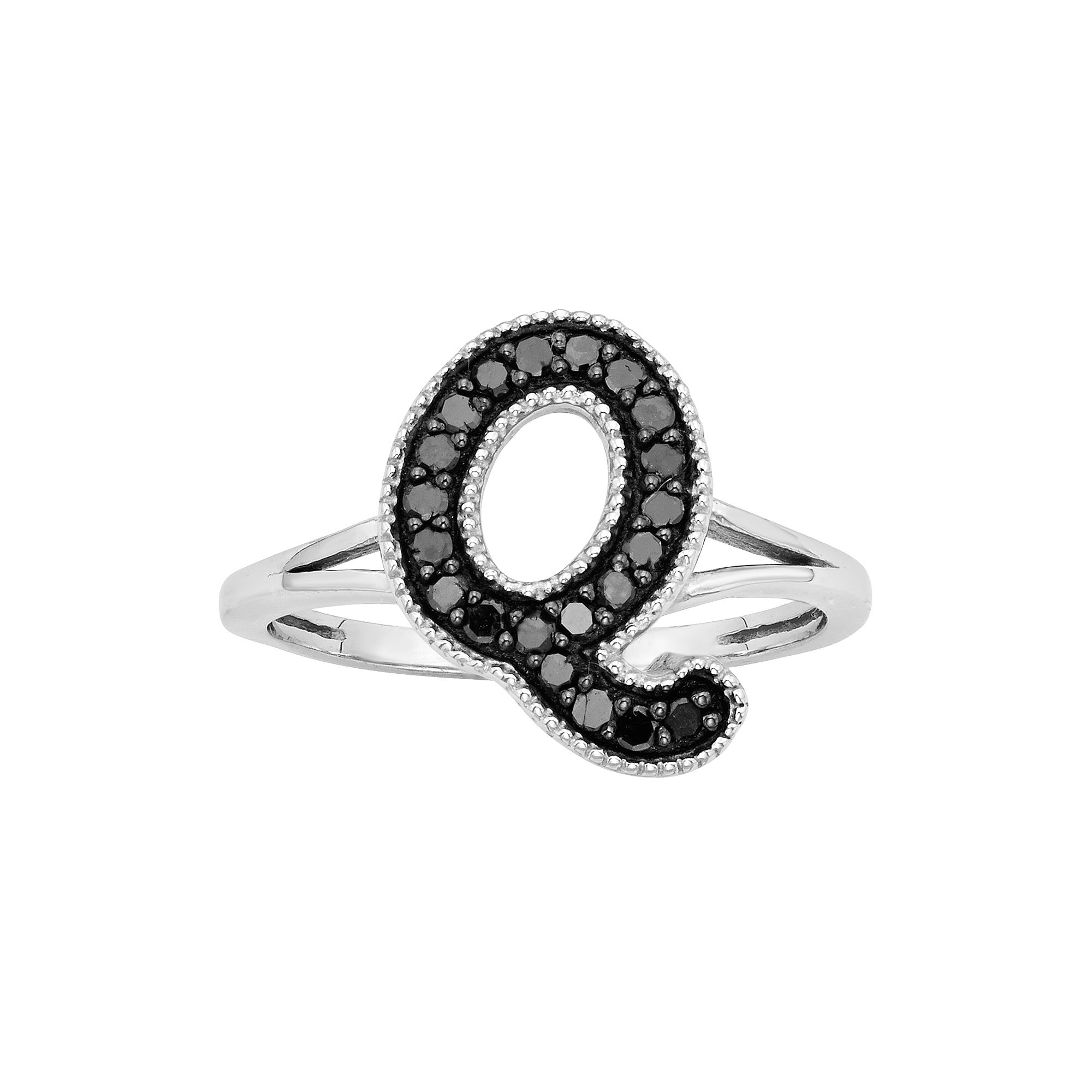 Jewelexcess Sterling Silver 1/4-ct. T.W. Black Diamond Initial Ring, Women