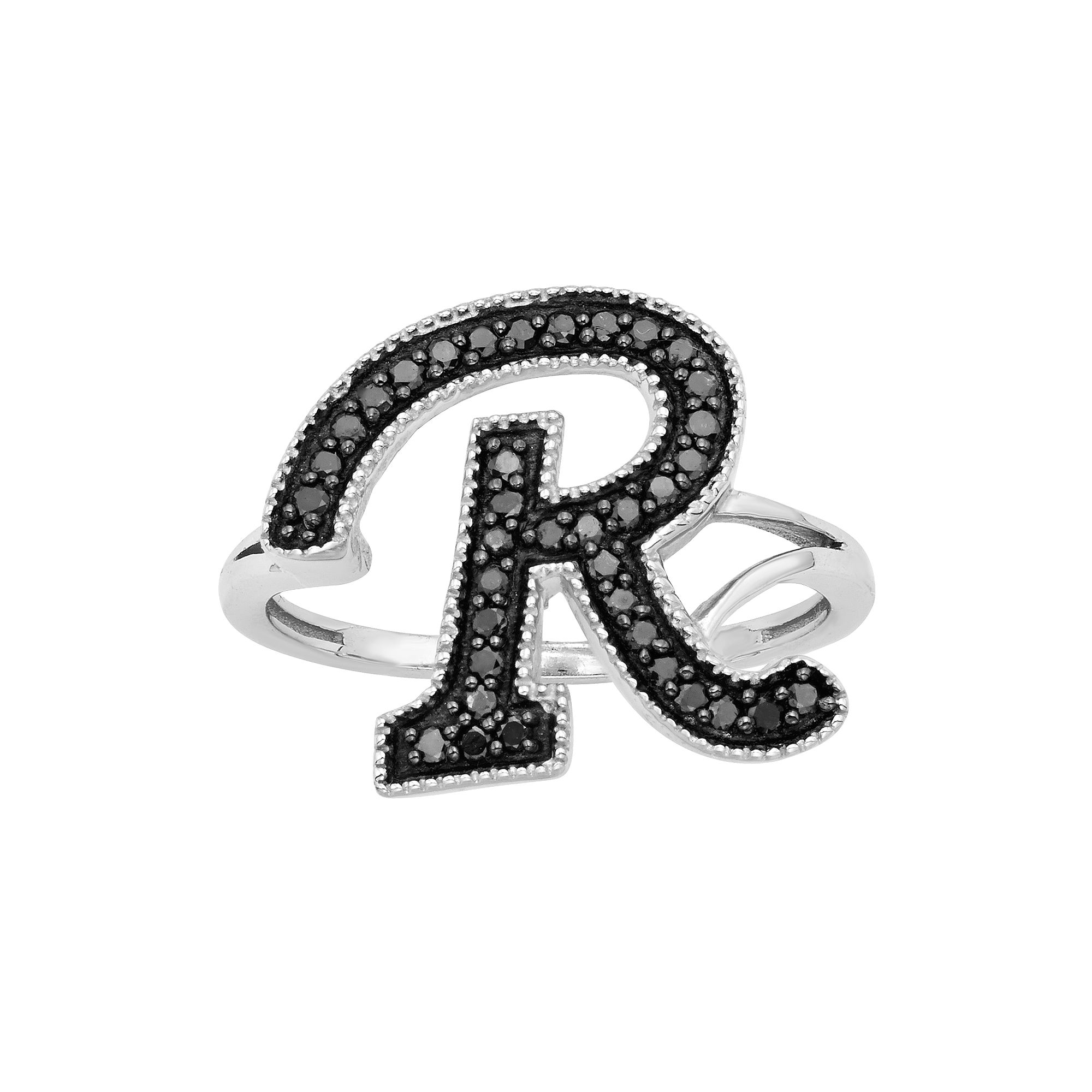Jewelexcess Sterling Silver 1/4-ct. T.W. Black Diamond Initial Ring, Women