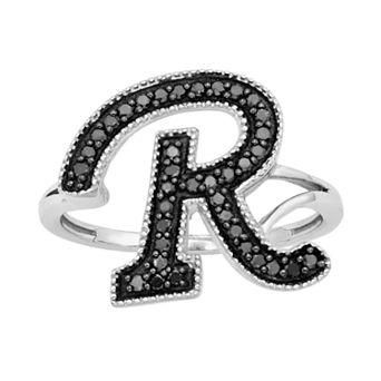 Jewelexcess Sterling Silver 1/4 ct T.W. Black Diamond Initial Ring