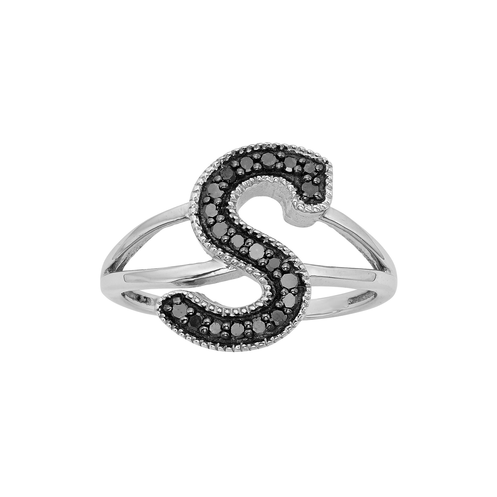 Jewelexcess Sterling Silver 1/4-ct. T.W. Black Diamond Initial Ring, Women