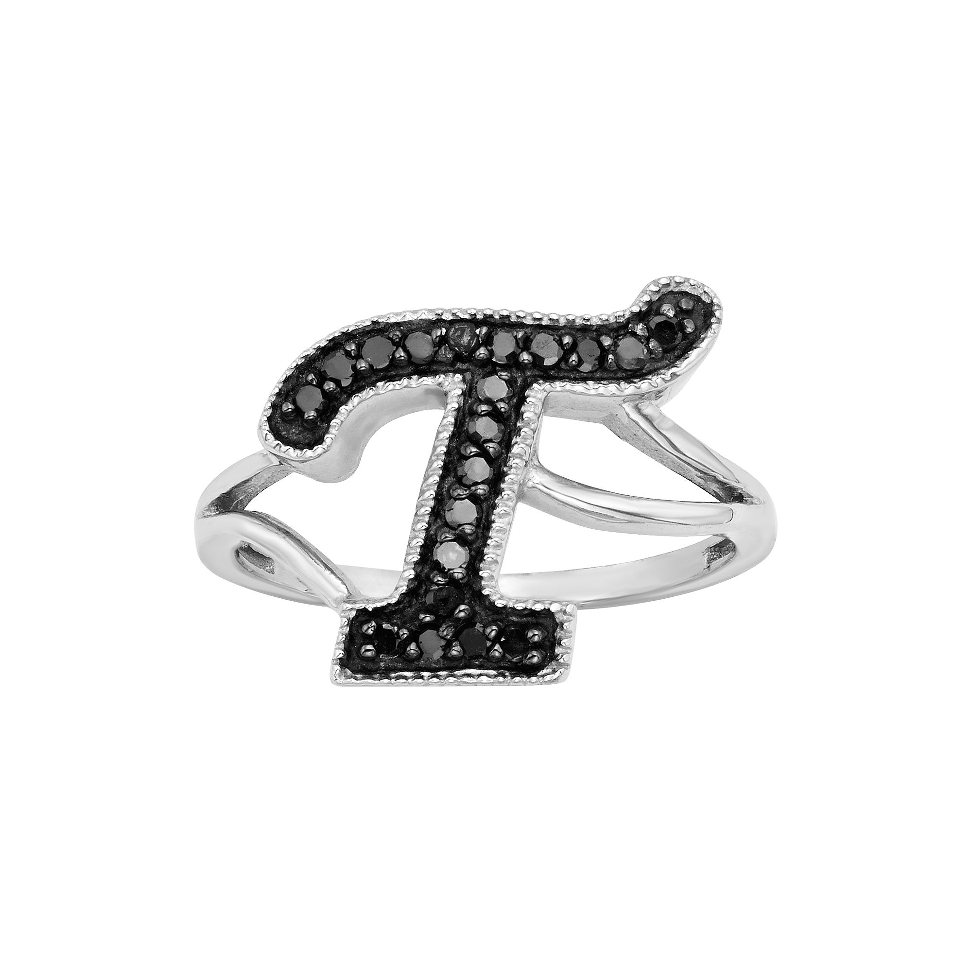 Jewelexcess Sterling Silver 1/4-ct. T.W. Black Diamond Initial Ring, Women