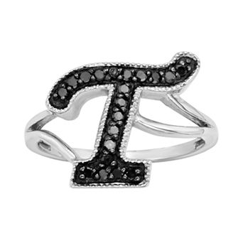Jewelexcess Sterling Silver 1/4 ct T.W. Black Diamond Initial Ring
