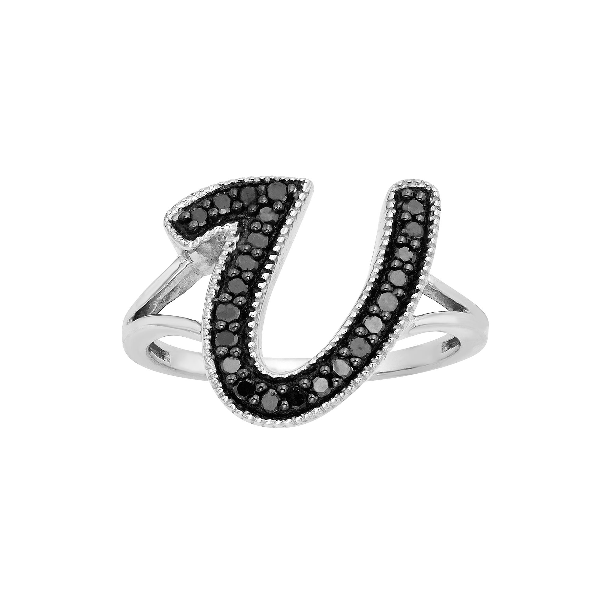 Jewelexcess Sterling Silver 1/4-ct. T.W. Black Diamond Initial Ring, Women