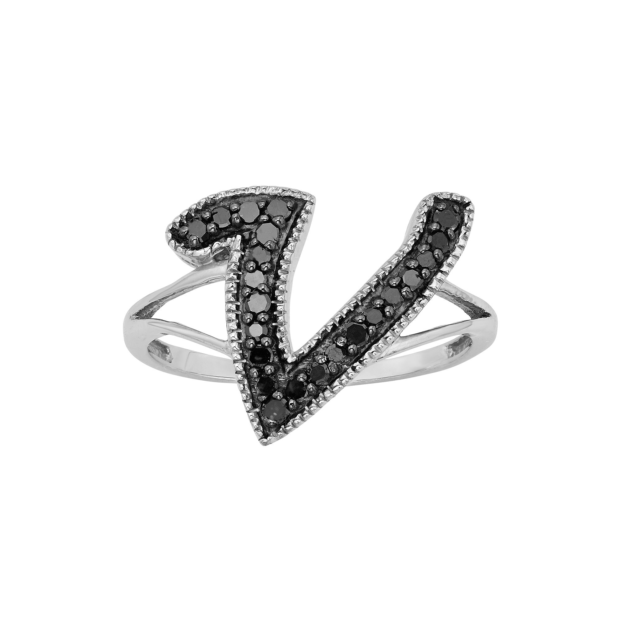 Jewelexcess Sterling Silver 1/4-ct. T.W. Black Diamond Initial Ring, Women