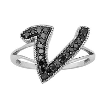 Jewelexcess Sterling Silver 1/4 ct T.W. Black Diamond Initial Ring