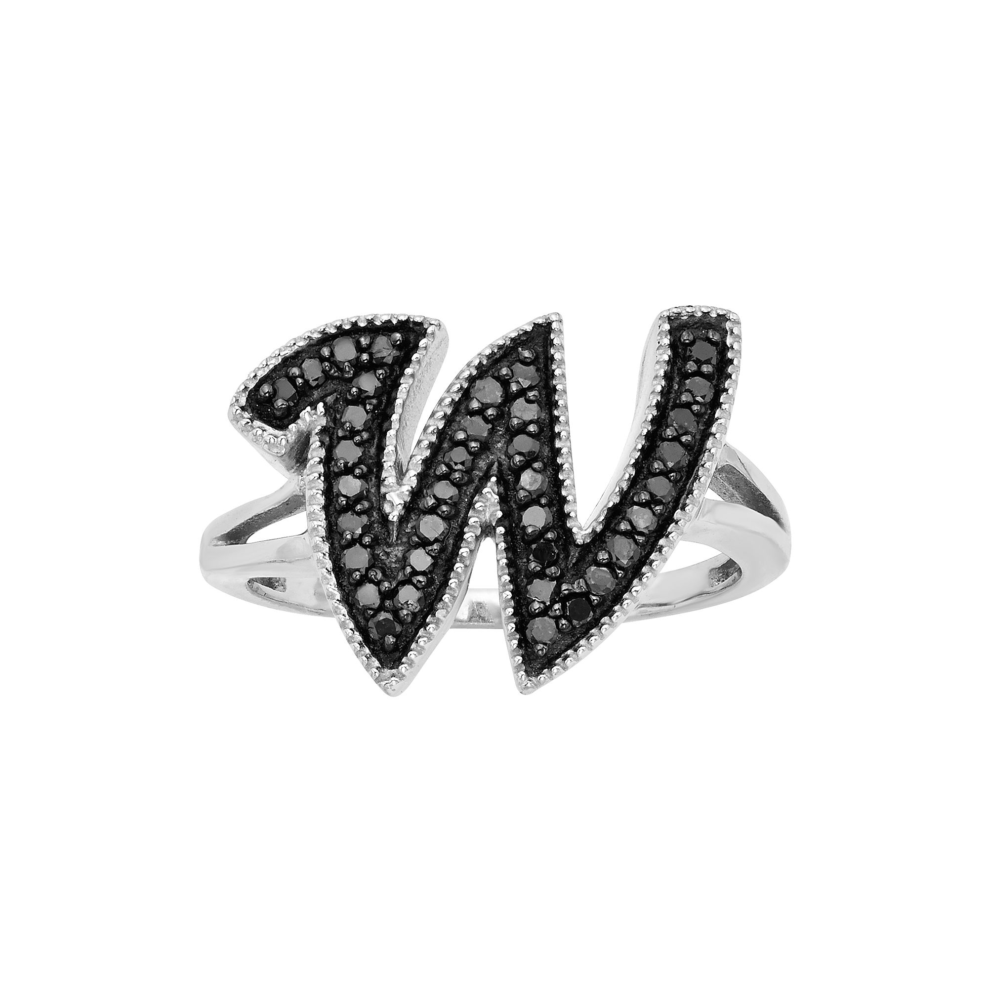 Jewelexcess Sterling Silver 1/4-ct. T.W. Black Diamond Initial Ring, Women