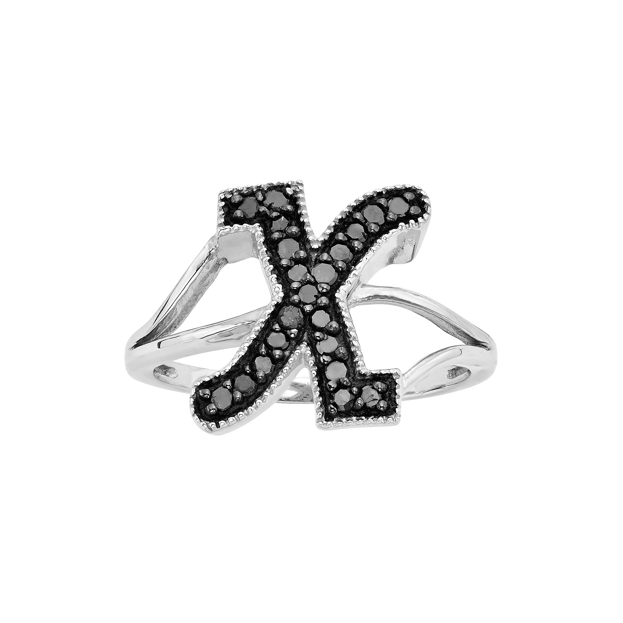 Jewelexcess Sterling Silver 1/4-ct. T.W. Black Diamond Initial Ring, Women