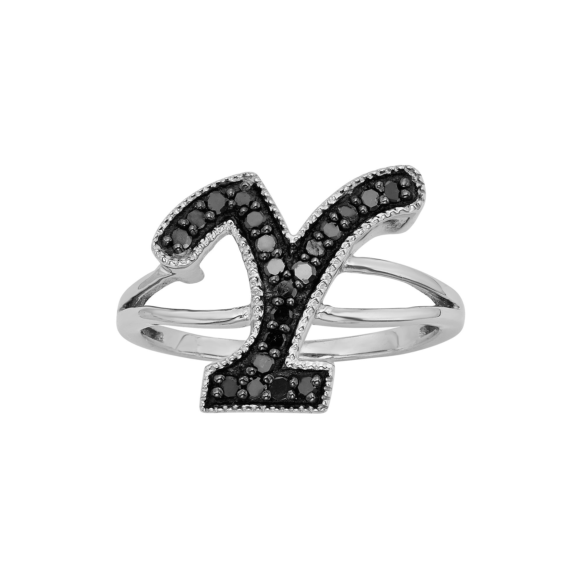 Jewelexcess Sterling Silver 1/4-ct. T.W. Black Diamond Initial Ring, Women