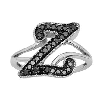 Jewelexcess Sterling Silver 1/4 ct T.W. Black Diamond Initial Ring
