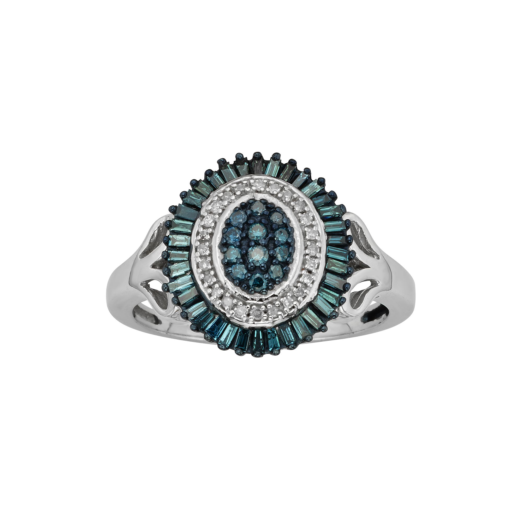 Jewelexcess Sterling Silver 1/2-ct. T.W. Blue and White Diamond Halo Ring, 