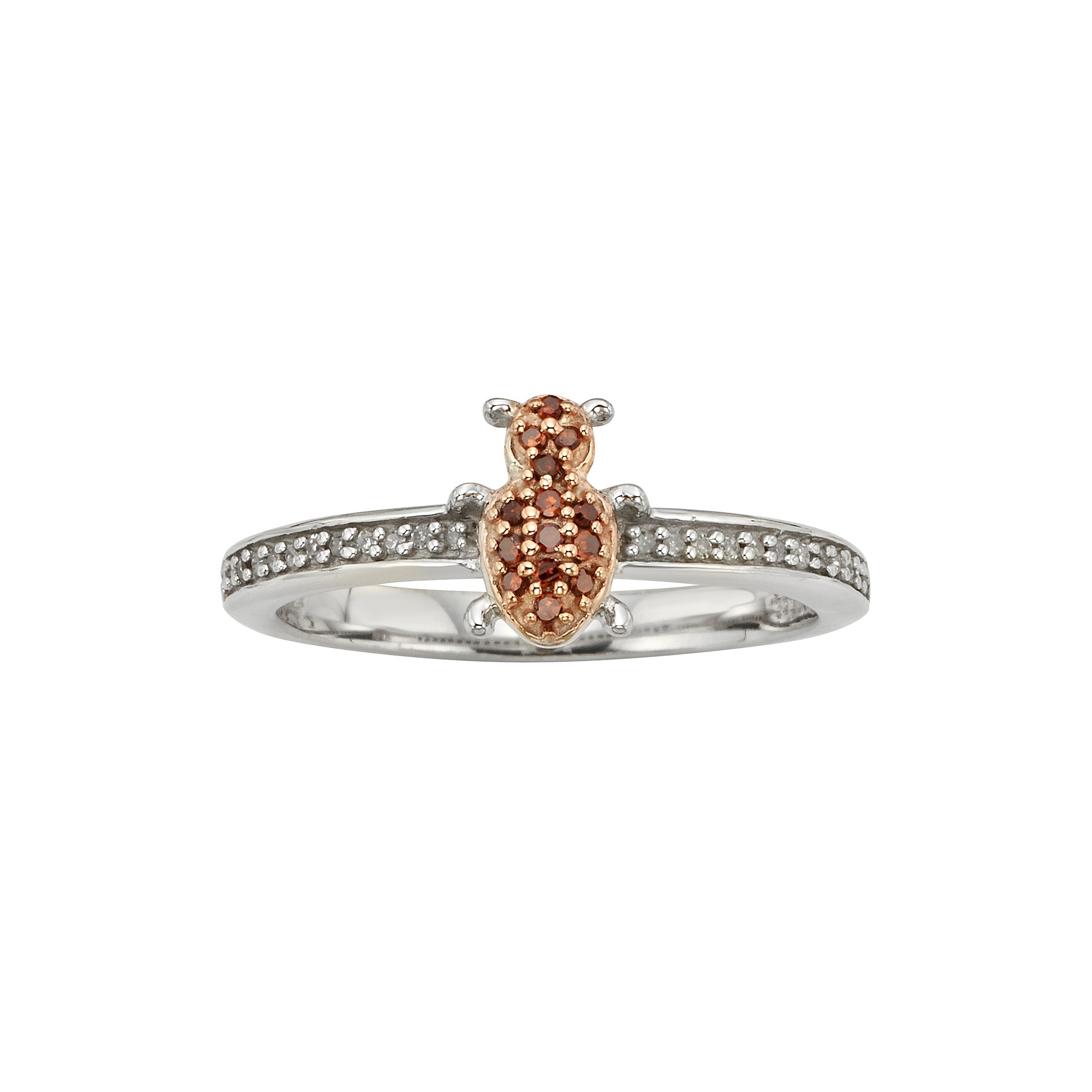 Jewelexcess Sterling Silver 1/7-ct. T.W. Red and White Diamond Ladybug Ring