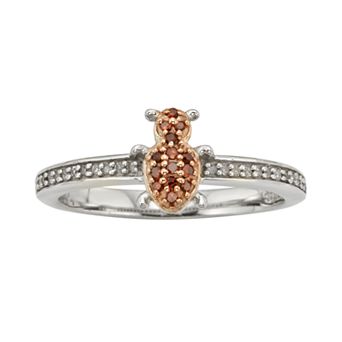 Jewelexcess Sterling Silver 1/7 ct T.W. Red and White Diamond Ladybug Ring