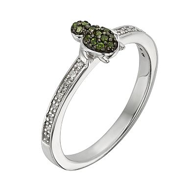 Jewelexcess Sterling Silver 1/7-ct. T.W. Green and White Diamond Turtle Ring